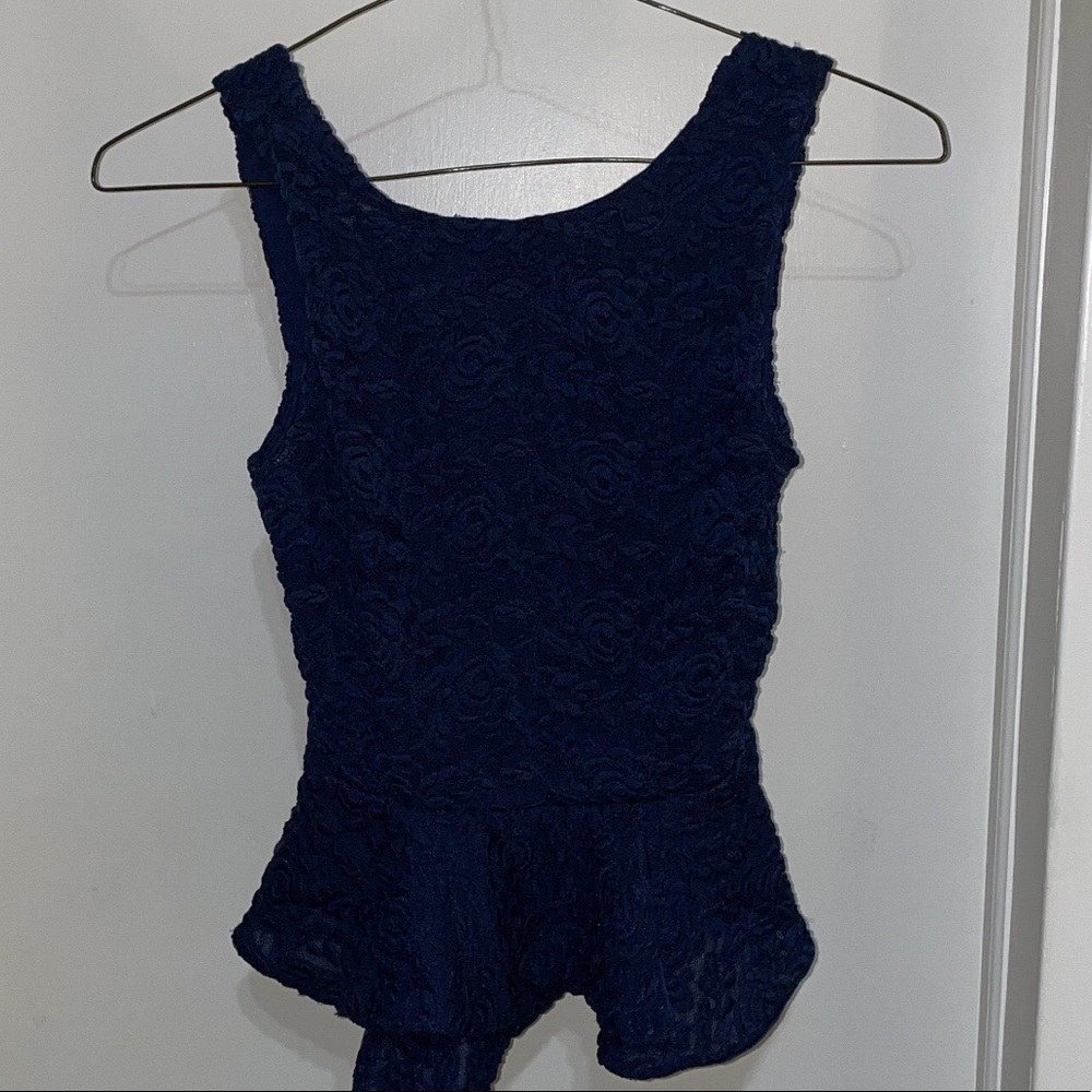 Navy Bebe Lace Ruffle Sleeveless Blouse